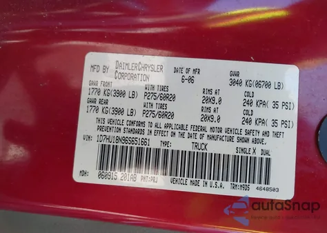 2006 Dodge Ram 1500 Slt/Trx4 Off Road/Sport z USA, uszkodzony, nr VIN 1D7HU18N96S651661